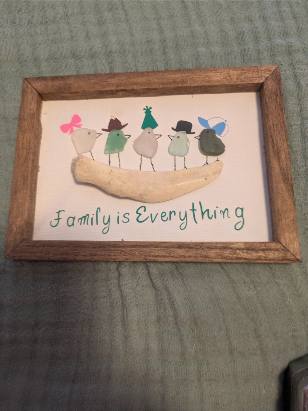 Family Is Everything Beach Glass Wall Art - White & Green Accent